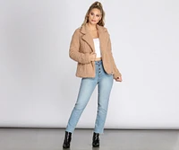 Asymmetrical Zip Front Teddy Jacket