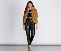 Faux Fur Collared Bomber Jacket