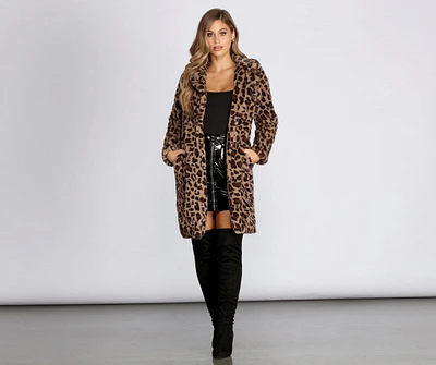 Leopard Long Line Faux Fur Coat