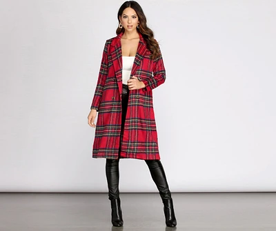 Royal Plaid Long Trench Coat