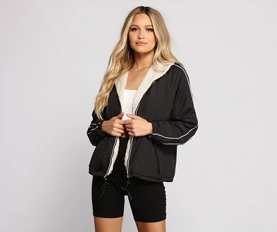Trendy Nylon Faux Fur Reversible Jacket