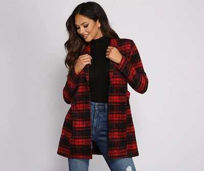 Preppy Plaid Belted Coat