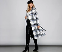 Polished Plaid Belted Trench Coat