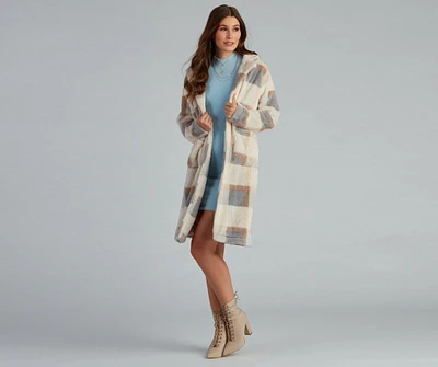 So Stunning Faux Fur Plaid Coat