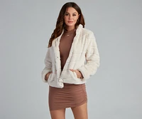 Trendy Illusion Stripe Faux Fur Jacket