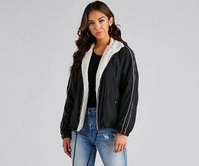 Trendy Nylon Faux Fur Reversible Jacket