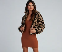 Spotted Cheetah Print Faux Fur Jacket