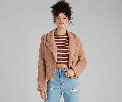 Cozy Always Faux Sherpa Moto Jacket