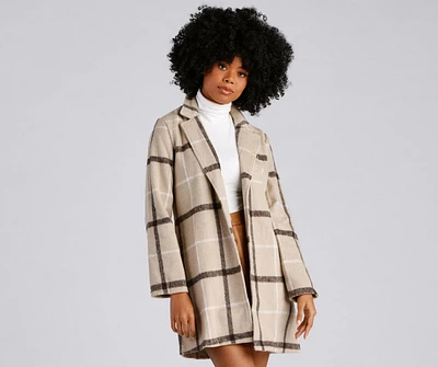 A Polished Vibe Plaid Faux Wool Coat