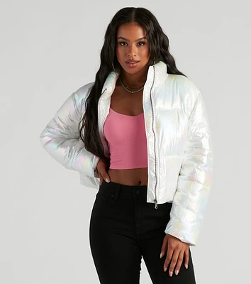 Chromatic Babe Crop Puffer Jacket