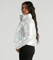 Chromatic Babe Crop Puffer Jacket