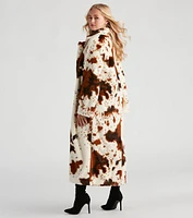 Total Icon Cow Faux Fur Long Coat