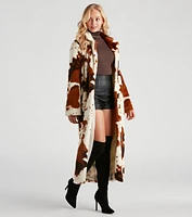 Total Icon Cow Faux Fur Long Coat