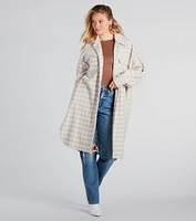 Setting Trends Faux Wool Houndstooth Long Shacket