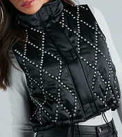 Winter Glamour Satin Rhinestone Puffer Vest