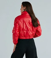 Always Slick Faux Leather Puffer Jacket