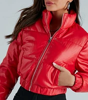 Always Slick Faux Leather Puffer Jacket