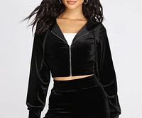 Lounge Around Velour Zip Crop Hoodie