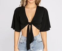 Kimono Sleeve Tie Front Top