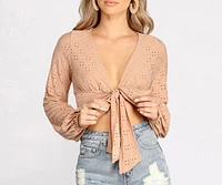 Sweeten The Deal Eyelet Tie Front Top