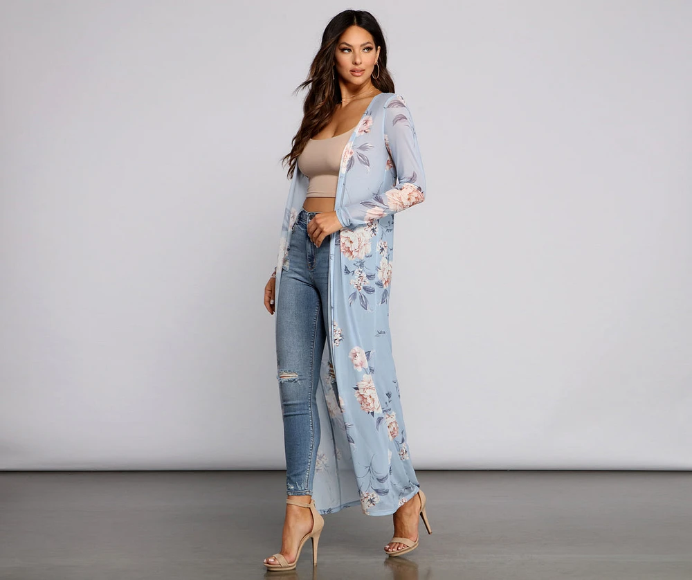 Floral Beauty Mesh Long Sleeve Duster