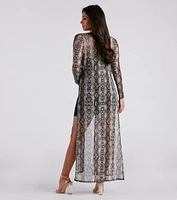 Sultry Slither Mesh Snake Print Duster