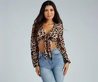 Too Chic Burnout Leopard Tie-Front Top