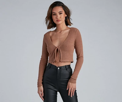 Essential Ribbed Tie Front Top