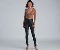 Essential Ribbed Tie Front Top