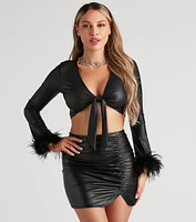 Edgy Demure Marabou Trim Top