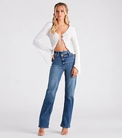 Beachy Vibes Bell Sleeve Tie-Front Top