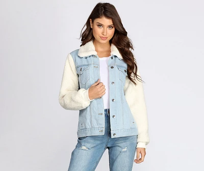 Sherpa Sleeve Denim Jacket