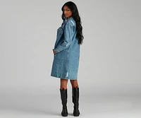 Distressed Denim Long Line Jacket