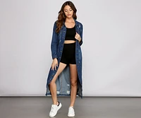 Level Up Destructed Long Line Denim Jacket