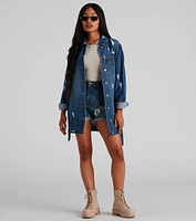 Denim Babe Belted Long Jean Jacket