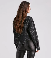 Dreamy Trendsetter Celestial Print Denim Shacket