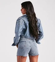 Trendy Glam Vibe Pearl Denim Jacket