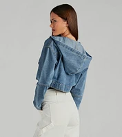 Laid Back Cool Denim Crop Hoodie