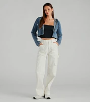 Laid Back Cool Denim Crop Hoodie