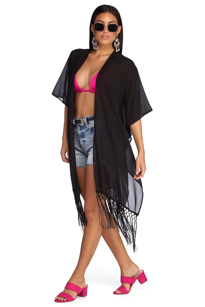 Fringed Chiffon Kimono