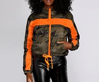 Camo Contrast Zip-Front Jacket