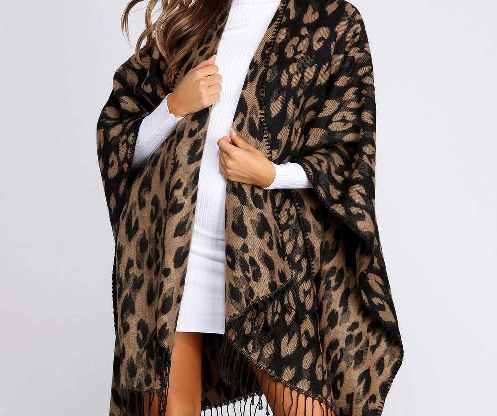 On The Spot Leopard Print Poncho
