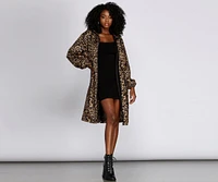 Long Line Leopard Print Anorak Windbreaker