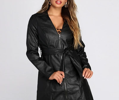 Faux Leather Belted Trench