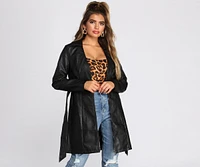 Faux Leather Belted Trench