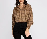 Plaid Corduroy Bomber Jacket