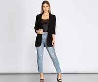 Over-Sized Woven Boyfriend Blazer