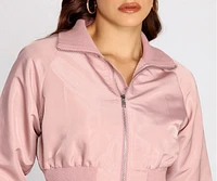 Never Too Busy Cropped Bomber Jacket