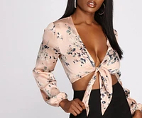 Blooming Beauty Satin Tie Front Top