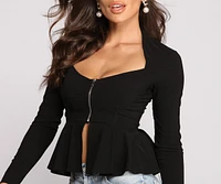 Poised Zip Up Peplum Top